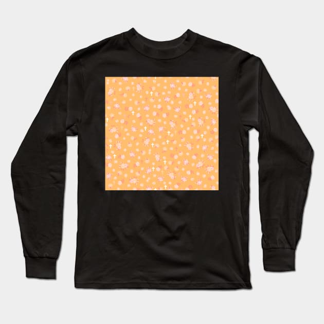 Tiny Crosses and Blossoms Marmalade Orange Long Sleeve T-Shirt by MSBoydston